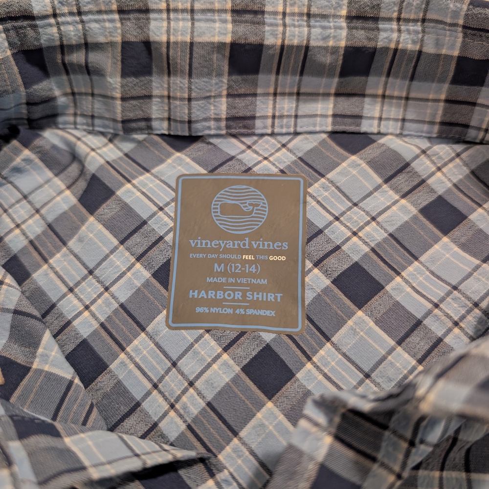 Vineyard Vines Button Down Boy's Size M Blue Plaid Harbor Shirt (0024)
